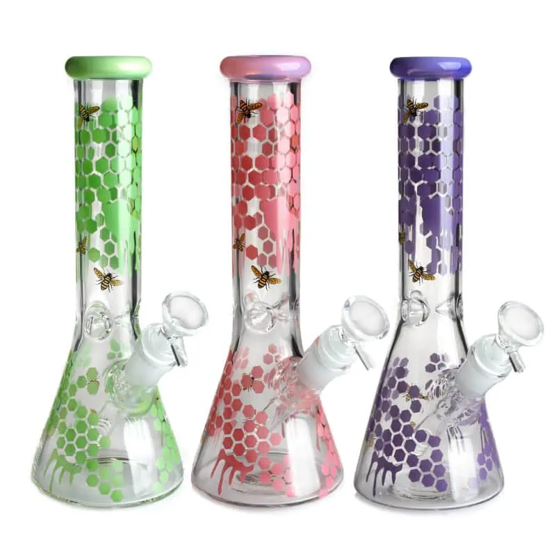 WATERPIPE 10" THICH GLASS MULTI COLOR HONEYBEE