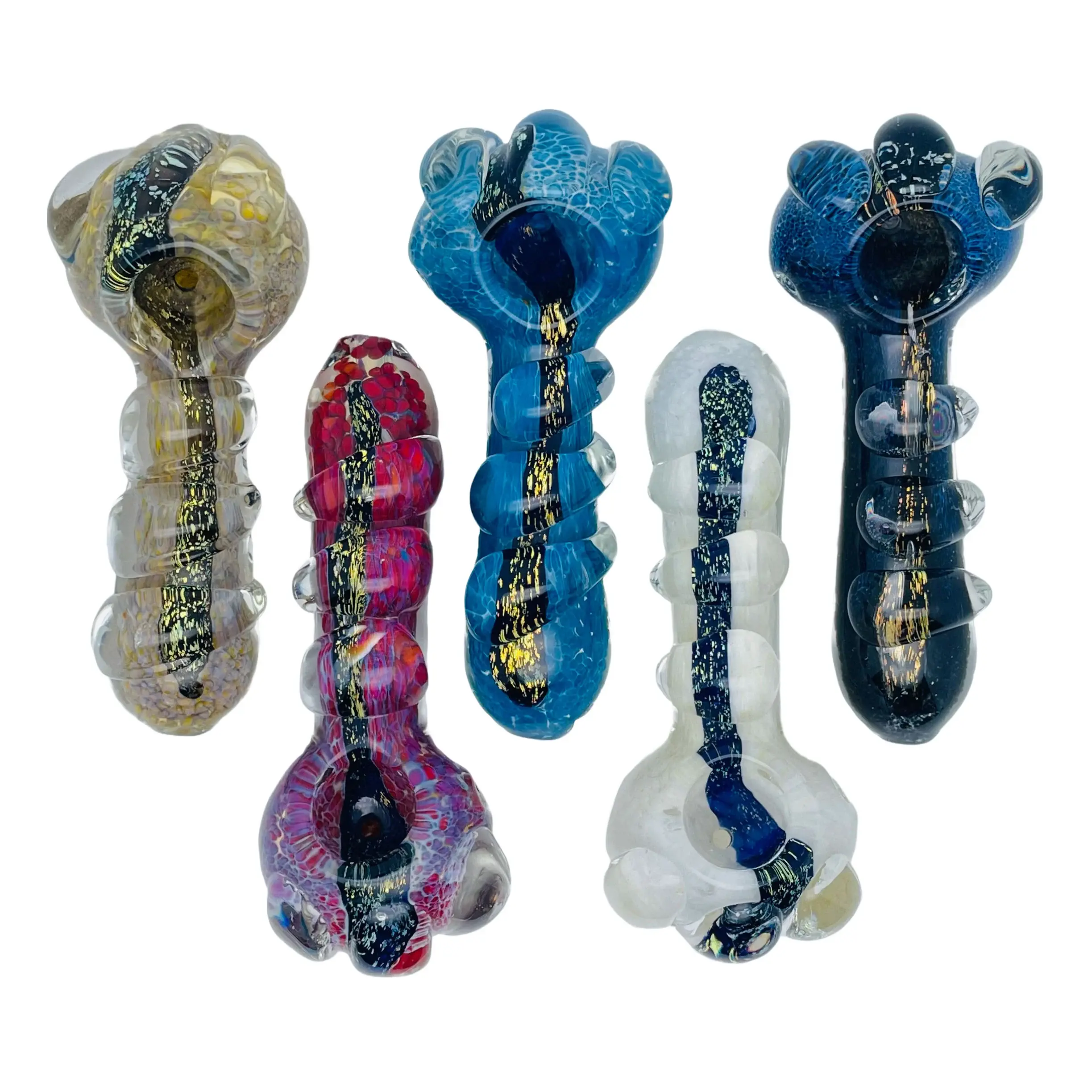 [Q-2400] HAND PIPE 4 (BLUE SWIRL WITH THREE BALLS)