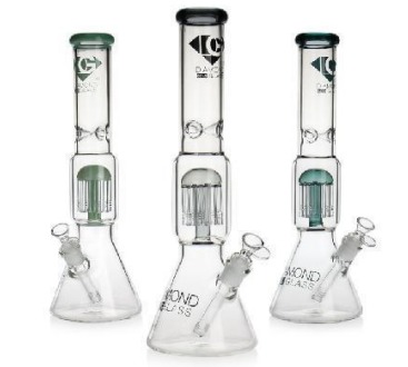 WATER PIPE 16 inches 10 tree arms perc Diamond GLASS mixed colors