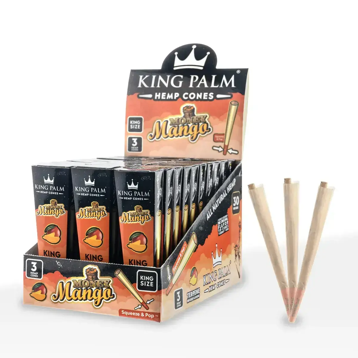 [Q-4566-01] KING PALM HEMP CONES KING SZ 3PK  (MONEY MANGO)