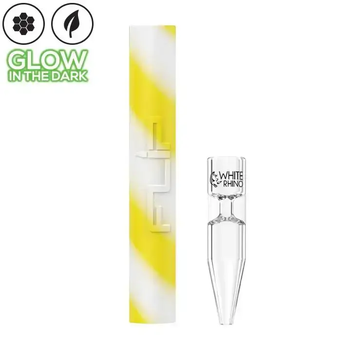 [Q-4015-08] WHITE RHINO FLIP HANDPIPE TO STRAW GLOW IN THE DARK  (YELLOW WHITE)