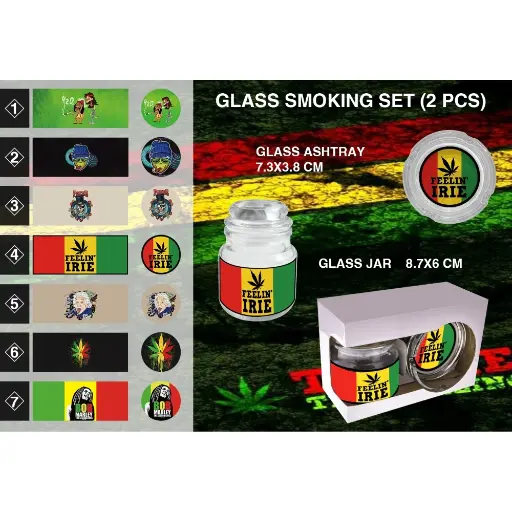 [Q-3589-04] SOHI GLASS ASHTRAY AND CONTAINER (Rasta Feelin Irie)