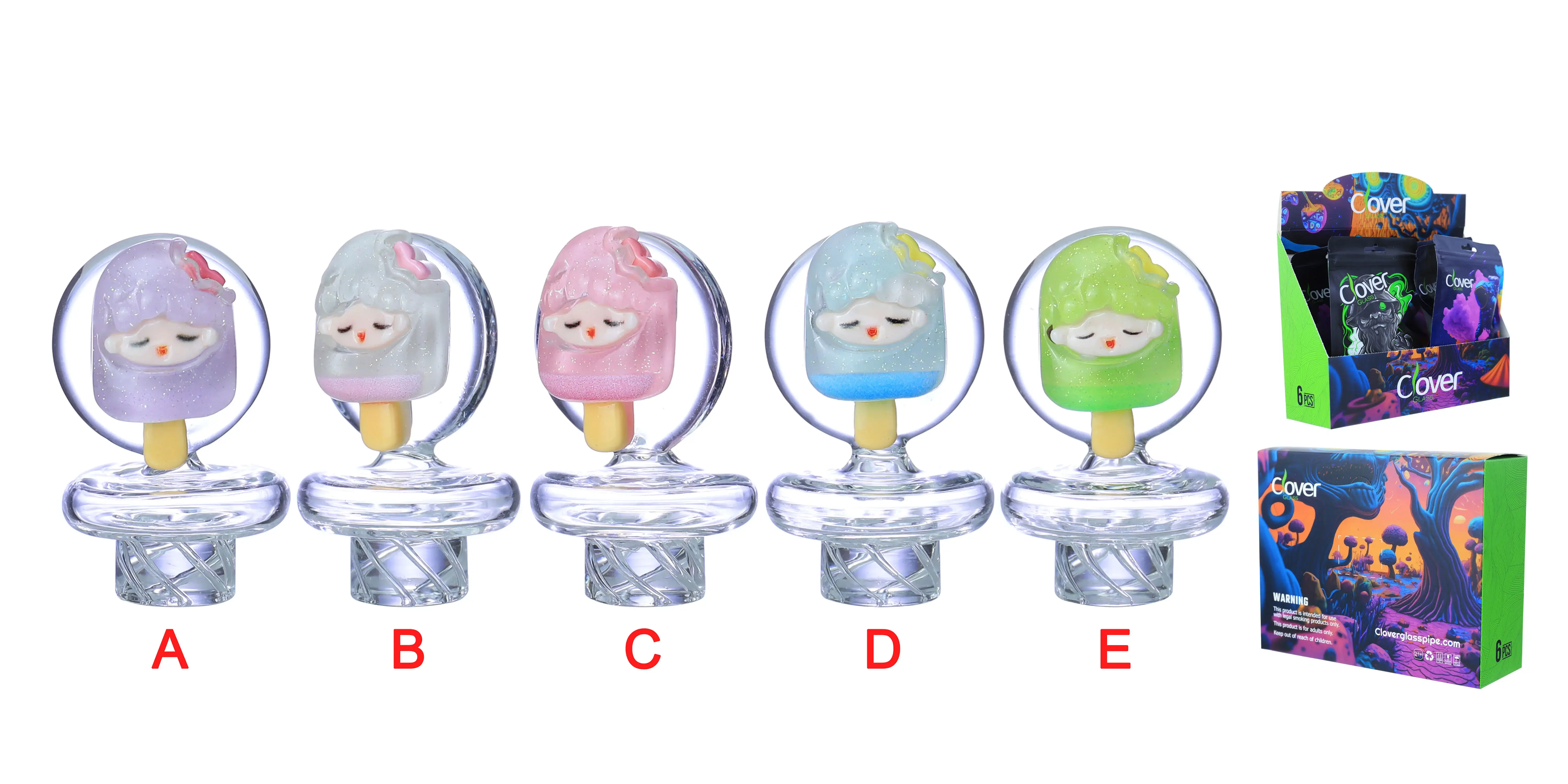 [Q-4845-04] Clover Carb Cap Glass 6PK a Display Mix Color (Bird)