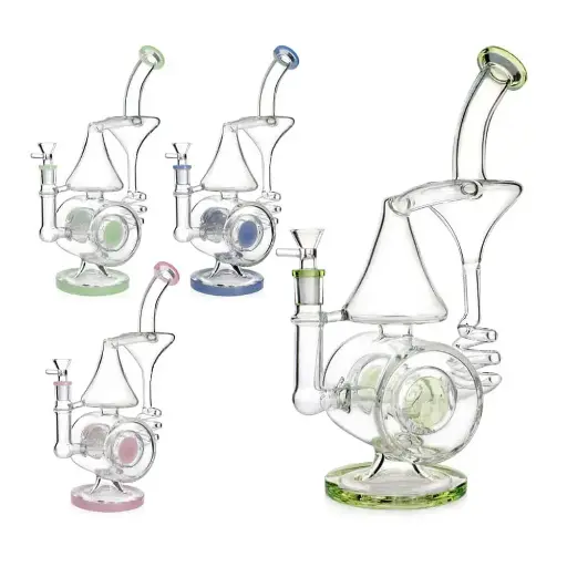 [Q-3895] WATERPIPE 13.3" BIG RECYCLER CIRCLE PERC MULTI COLOR