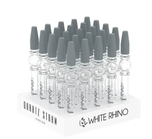 [Q-4862] WHITE RHINO QUARTZ V3 DAB STRAW WITH SILICONE CAP - 25 COUNT DISPLAY