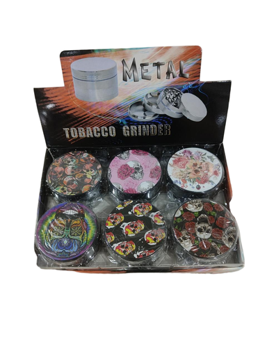 [Q-4937] Grinder Zinc 63MM Print on Lid Skull With Rose 6PK